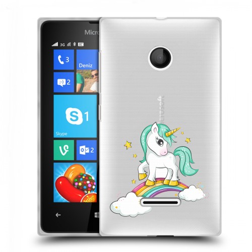 Полупрозрачный дизайнерский пластиковый чехол для Microsoft Lumia 435 Радуга и единорог