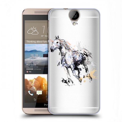 Полупрозрачный дизайнерский пластиковый чехол для HTC One E9+ Прозрачные лошади и единороги 