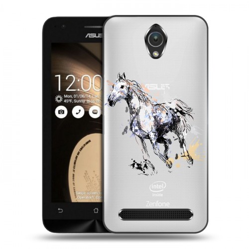 Полупрозрачный дизайнерский пластиковый чехол для ASUS ZenFone Go 4.5 Прозрачные лошади и единороги 