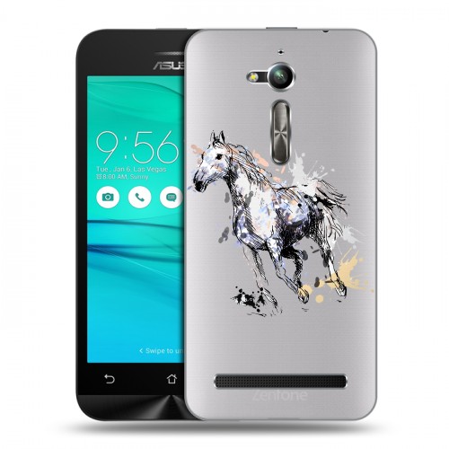 Полупрозрачный дизайнерский пластиковый чехол для ASUS ZenFone Go ZB500KL Прозрачные лошади и единороги 