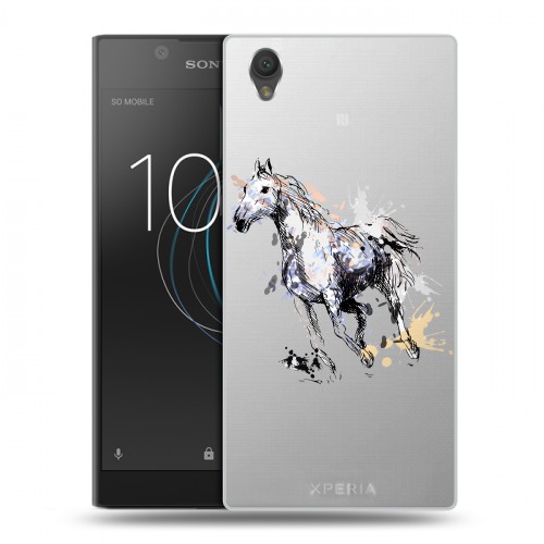 Полупрозрачный дизайнерский пластиковый чехол для Sony Xperia L1 Прозрачные лошади и единороги 