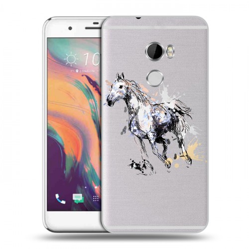 Полупрозрачный дизайнерский пластиковый чехол для HTC One X10 Прозрачные лошади и единороги 