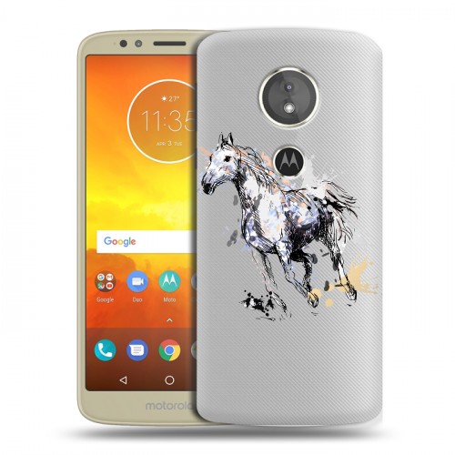 Полупрозрачный дизайнерский силиконовый чехол для Motorola Moto E5 Прозрачные лошади и единороги 