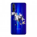 Полупрозрачный дизайнерский пластиковый чехол для Huawei Honor 20 Прозрачные лошади и единороги 