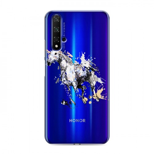 Полупрозрачный дизайнерский пластиковый чехол для Huawei Honor 20 Прозрачные лошади и единороги 