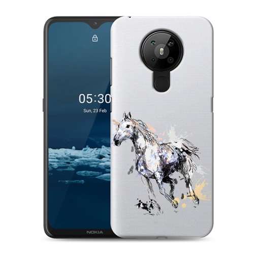 Полупрозрачный дизайнерский пластиковый чехол для Nokia 5.3 Прозрачные лошади и единороги 