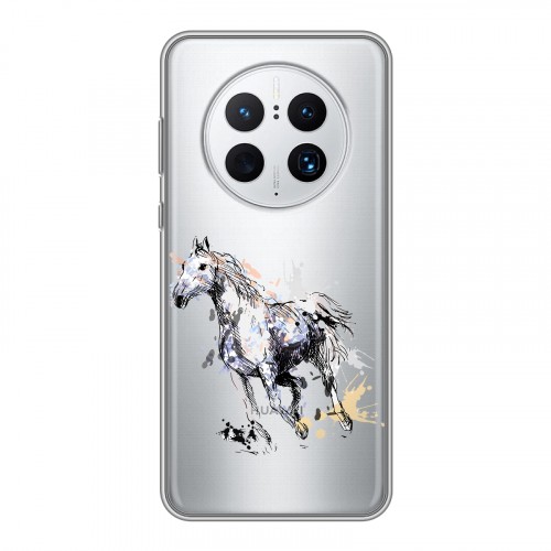 Полупрозрачный дизайнерский пластиковый чехол для Huawei Mate 50 Pro Прозрачные лошади и единороги 