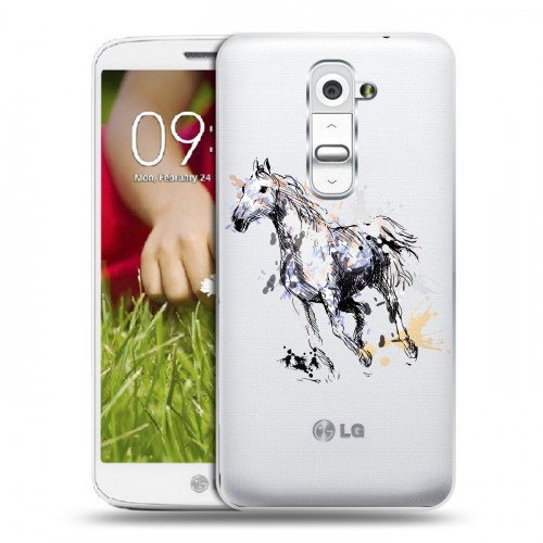 Полупрозрачный дизайнерский пластиковый чехол для LG Optimus G2 mini Прозрачные лошади и единороги 