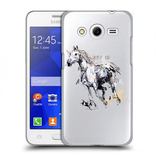 Полупрозрачный дизайнерский пластиковый чехол для Samsung Galaxy Core 2 Прозрачные лошади и единороги 
