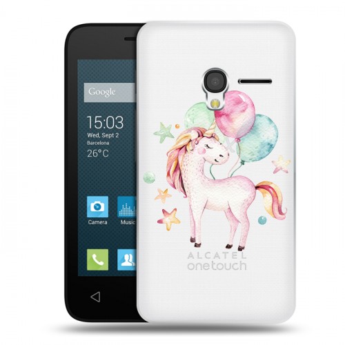 Полупрозрачный дизайнерский пластиковый чехол для Alcatel One Touch Pixi 3 (4.0) Прозрачные лошади и единороги 