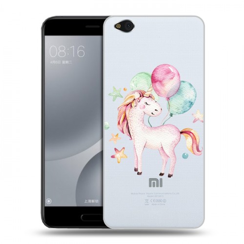 Полупрозрачный дизайнерский пластиковый чехол для Xiaomi Mi5C Прозрачные лошади и единороги 