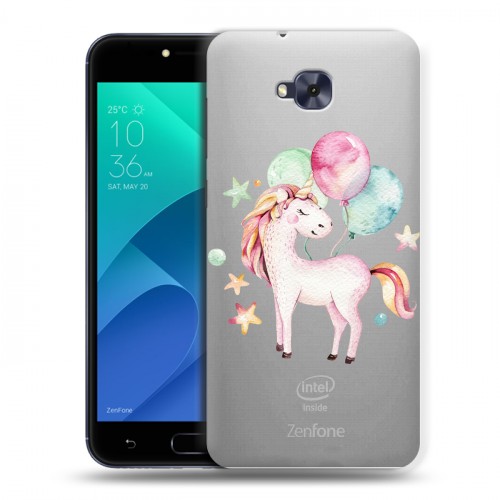 Полупрозрачный дизайнерский пластиковый чехол для ASUS ZenFone 4 Selfie Прозрачные лошади и единороги 