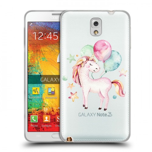 Полупрозрачный дизайнерский пластиковый чехол для Samsung Galaxy Note 3 Прозрачные лошади и единороги 