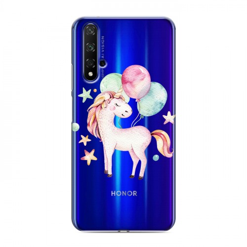 Полупрозрачный дизайнерский пластиковый чехол для Huawei Honor 20 Прозрачные лошади и единороги 