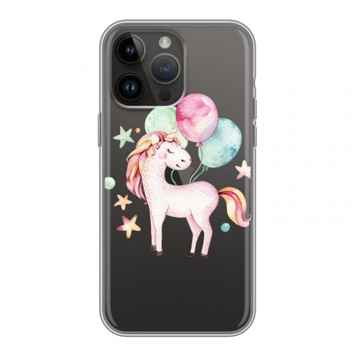 Полупрозрачный дизайнерский пластиковый чехол для Iphone 14 Pro Max Прозрачные лошади и единороги 