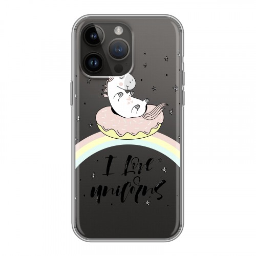 Полупрозрачный дизайнерский силиконовый с усиленными углами чехол для Iphone 14 Pro Max Прозрачные лошади и единороги 