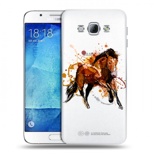 Полупрозрачный дизайнерский пластиковый чехол для Samsung Galaxy A8 Прозрачные лошади и единороги 