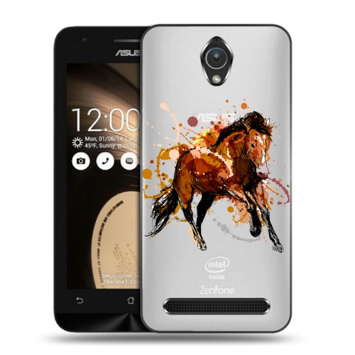 Полупрозрачный дизайнерский пластиковый чехол для ASUS Zenfone Go Прозрачные лошади и единороги 