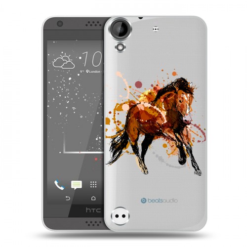 Полупрозрачный дизайнерский пластиковый чехол для HTC Desire 530 Прозрачные лошади и единороги 