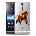 Полупрозрачный дизайнерский пластиковый чехол для Sony Xperia S Прозрачные лошади и единороги 