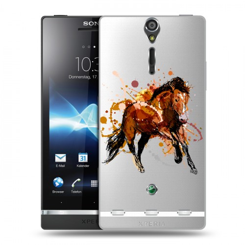 Полупрозрачный дизайнерский пластиковый чехол для Sony Xperia S Прозрачные лошади и единороги 