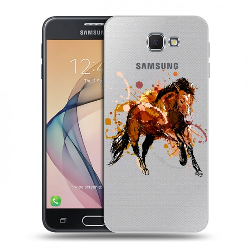 Полупрозрачный дизайнерский пластиковый чехол для Samsung Galaxy J5 Prime Прозрачные лошади и единороги 