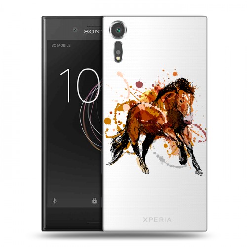 Полупрозрачный дизайнерский пластиковый чехол для Sony Xperia XZs Прозрачные лошади и единороги 