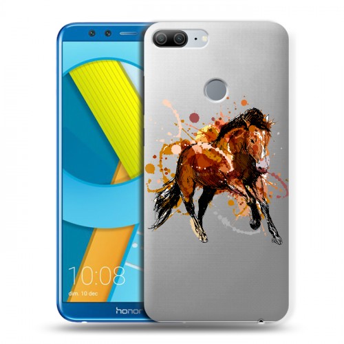 Полупрозрачный дизайнерский пластиковый чехол для Huawei Honor 9 Lite Прозрачные лошади и единороги 