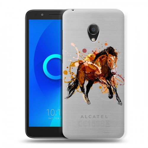 Полупрозрачный дизайнерский пластиковый чехол для Alcatel 1C Прозрачные лошади и единороги 