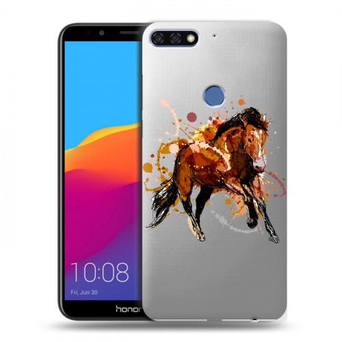 Полупрозрачный дизайнерский пластиковый чехол для Huawei Honor 7C Pro Прозрачные лошади и единороги 