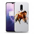 Полупрозрачный дизайнерский пластиковый чехол для OnePlus 7 Прозрачные лошади и единороги 