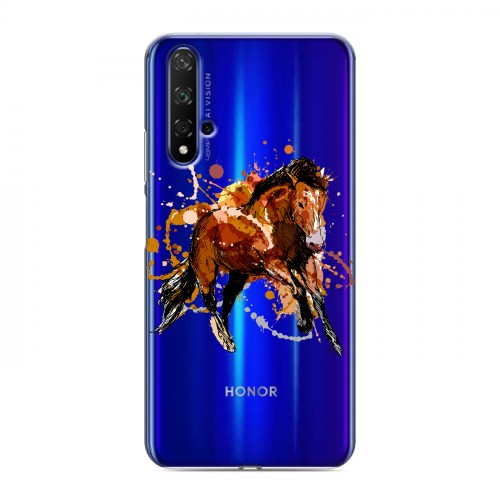 Полупрозрачный дизайнерский пластиковый чехол для Huawei Honor 20 Прозрачные лошади и единороги 