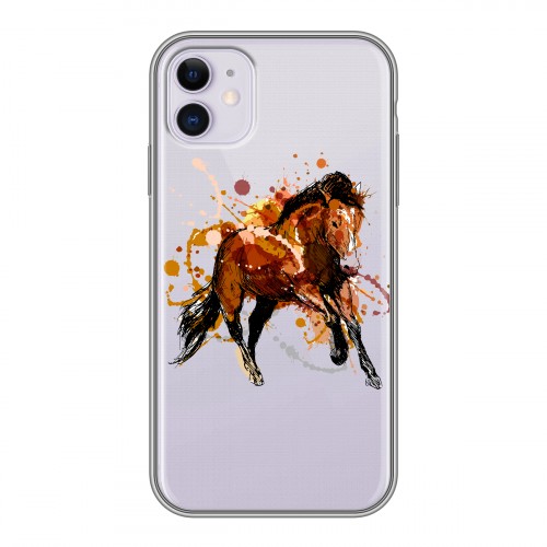 Полупрозрачный дизайнерский пластиковый чехол для Iphone 11 Прозрачные лошади и единороги 