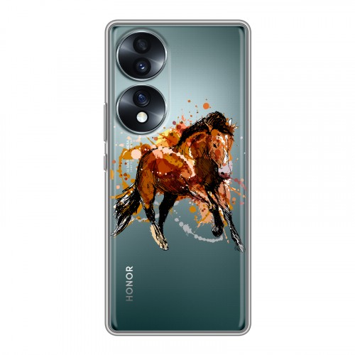 Полупрозрачный дизайнерский пластиковый чехол для Huawei Honor 70 Прозрачные лошади и единороги 