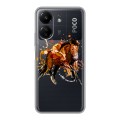 Полупрозрачный дизайнерский пластиковый чехол для Xiaomi Poco C65 Прозрачные лошади и единороги 