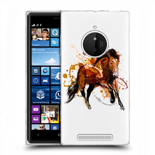 Полупрозрачный дизайнерский пластиковый чехол для Nokia Lumia 830 Прозрачные лошади и единороги 