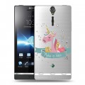 Полупрозрачный дизайнерский пластиковый чехол для Sony Xperia S Прозрачные лошади и единороги 