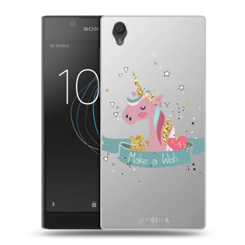 Полупрозрачный дизайнерский пластиковый чехол для Sony Xperia L1 Прозрачные лошади и единороги 