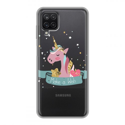 Полупрозрачный дизайнерский пластиковый чехол для Samsung Galaxy A12 Прозрачные лошади и единороги 