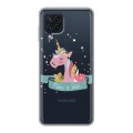 Полупрозрачный дизайнерский силиконовый чехол для Samsung Galaxy A22 Прозрачные лошади и единороги 