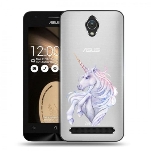 Полупрозрачный дизайнерский пластиковый чехол для ASUS Zenfone Go Единорог