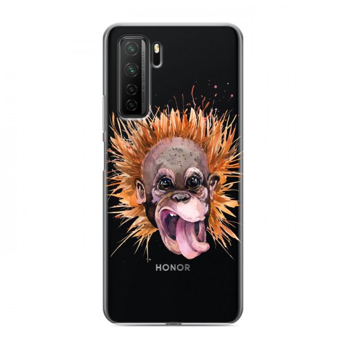 Полупрозрачный дизайнерский силиконовый с усиленными углами чехол для Huawei Honor 30S Прозрачные обезьяны