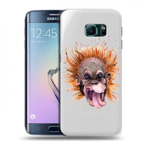 Полупрозрачный дизайнерский пластиковый чехол для Samsung Galaxy S6 Edge Прозрачные обезьяны