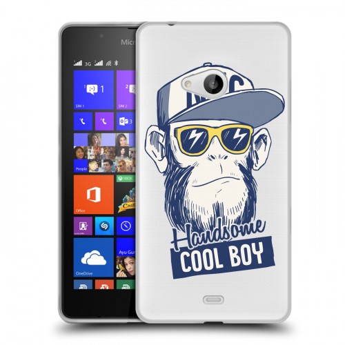 Полупрозрачный дизайнерский пластиковый чехол для Microsoft Lumia 540 Прозрачные обезьяны