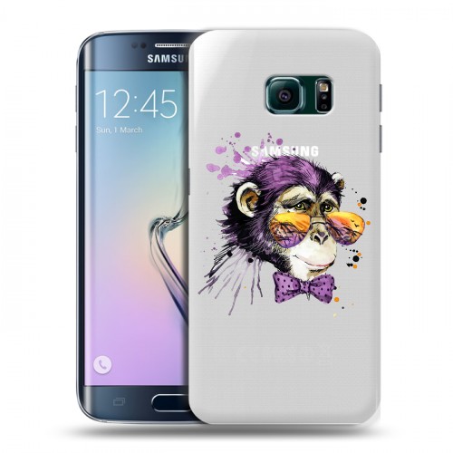 Полупрозрачный дизайнерский пластиковый чехол для Samsung Galaxy S6 Edge Прозрачные обезьяны