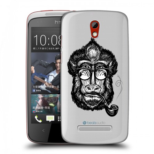 Полупрозрачный дизайнерский пластиковый чехол для HTC Desire 500 Прозрачные обезьяны