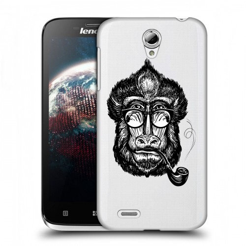 Полупрозрачный дизайнерский пластиковый чехол для Lenovo A859 Ideaphone Прозрачные обезьяны