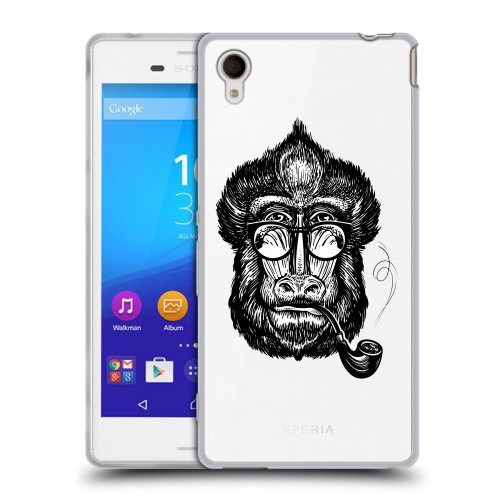Полупрозрачный дизайнерский пластиковый чехол для Sony Xperia M4 Aqua Прозрачные обезьяны