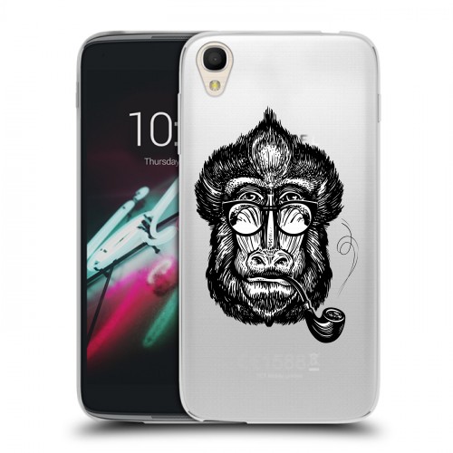 Полупрозрачный дизайнерский пластиковый чехол для Alcatel One Touch Idol 3 (4.7) Прозрачные обезьяны