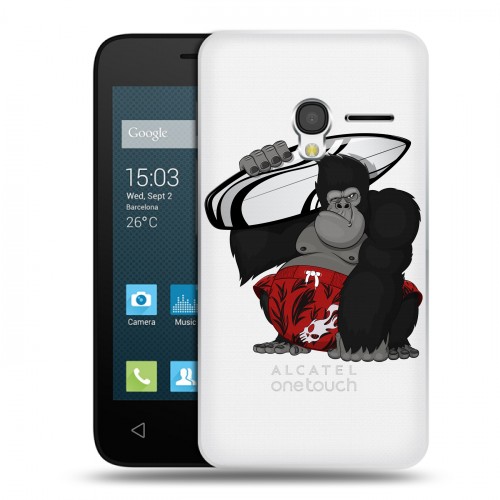 Полупрозрачный дизайнерский пластиковый чехол для Alcatel One Touch Pixi 3 (4.0) Прозрачные обезьяны